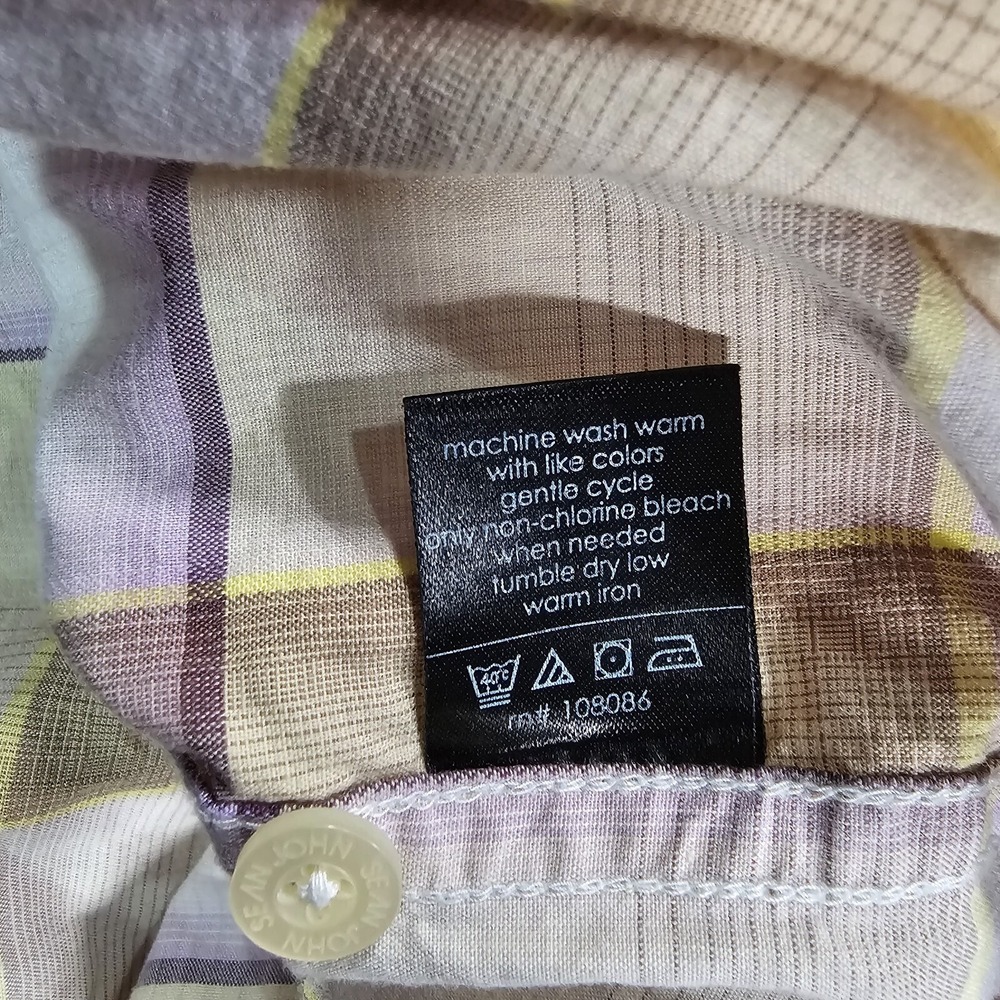Sean John Shirt MENS SZ XXL Beige Purple Plaid Button Up Short Sleeve Y2K Diddy - Picture 9 of 11